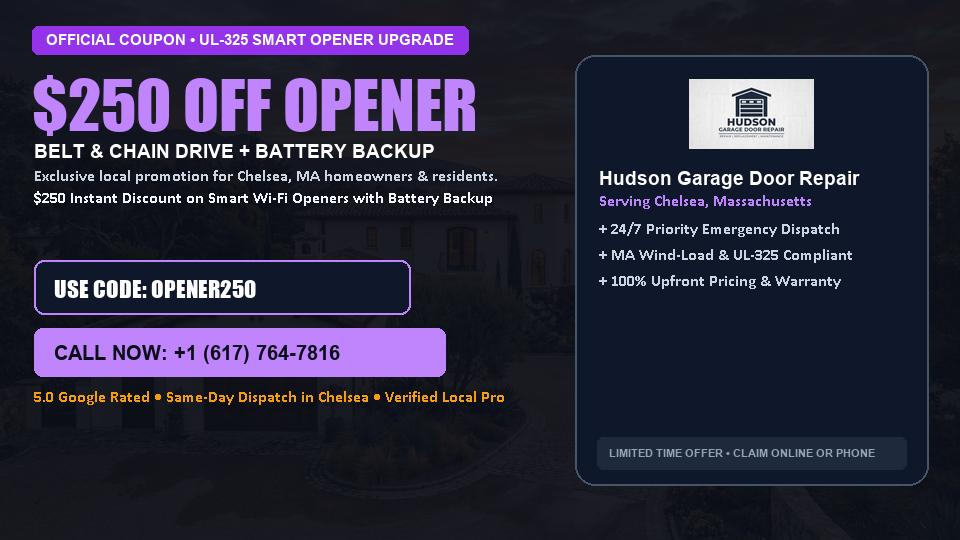 $250 OFF Smart Wi-Fi Garage Door Opener Installation in Chelsea, MA - Hudson Garage Door Repair